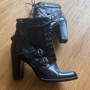 New Paolo women heeled lace up zipper black patent leather boots size 6